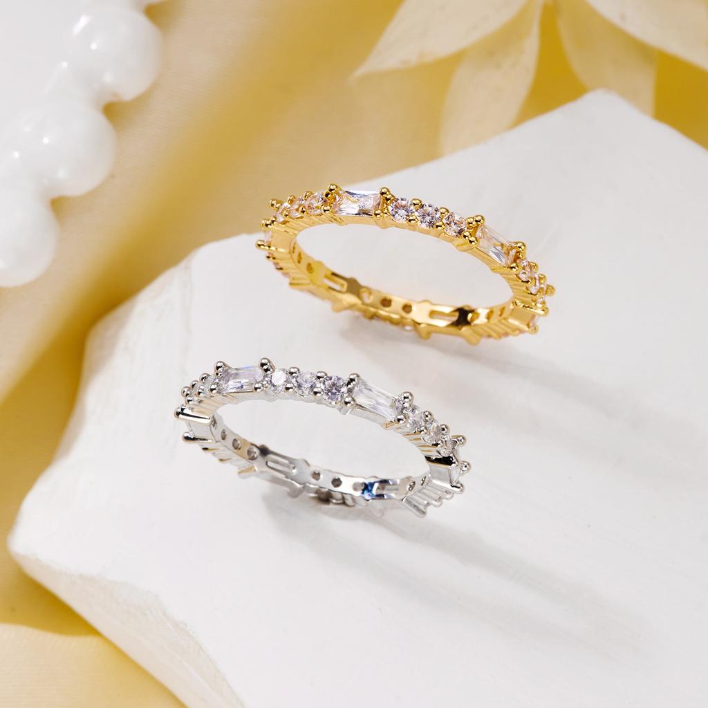 Popular in the Middle East, retro rectangle diamond row ring, environmentally friendly copper diamond-encrusted zircon ring, versatile ball gift ring.