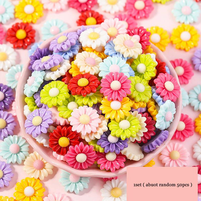 

WTEMPO Mini Resin Flowers Nail Art Decorations Cute Tiny Flatback Resin Flower Slime Charms for DIY Crafts Micro Landscape Decor Small Accessories random*mid*50pcs разноцветный