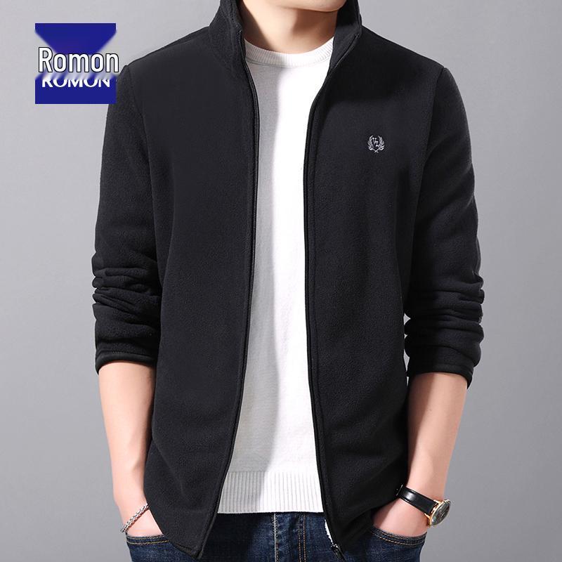 

Romon Men s Cashmere Wool Stand-Up Collar Jacket - Trendy Korean Style for Spring and Autumn, Middle-Aged and Youth Polar Fleece Sweatshirt. 2XL