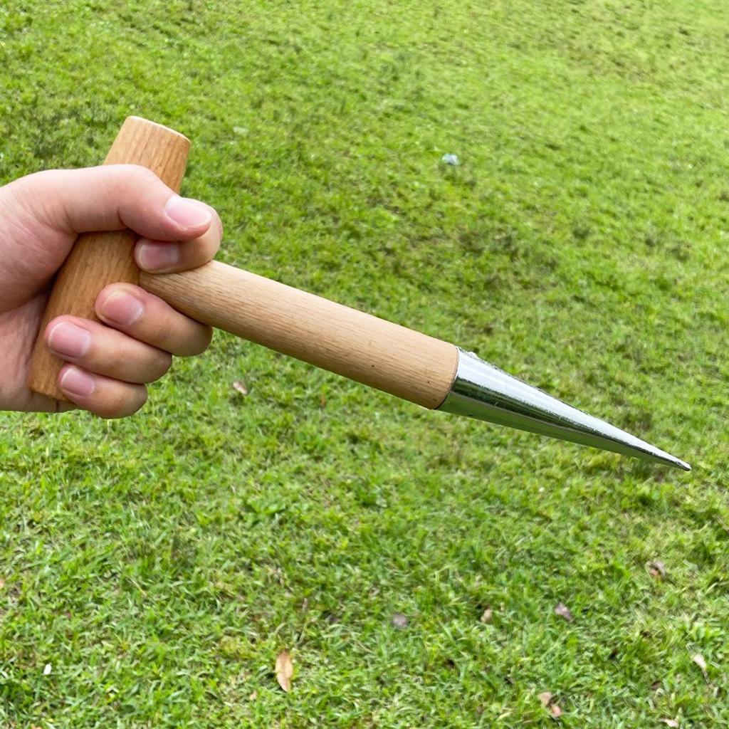Hand Dibber Stainless Steel Sow Dibbler with Wood Handle Garden Hole Punch Dibbler Tool for Planting Seeds