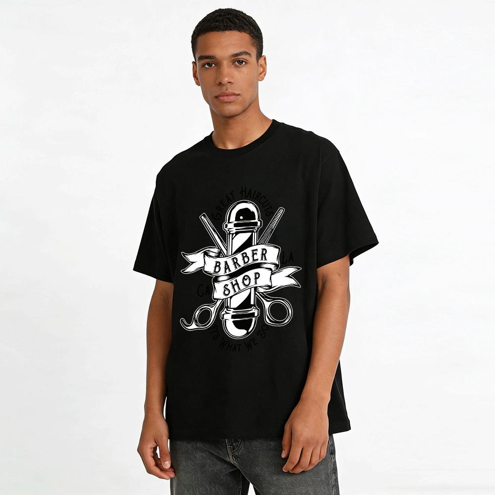 Vintage Barber Shop Graphic Casual T-Shirt For Men Women Pure cotton T-shirt