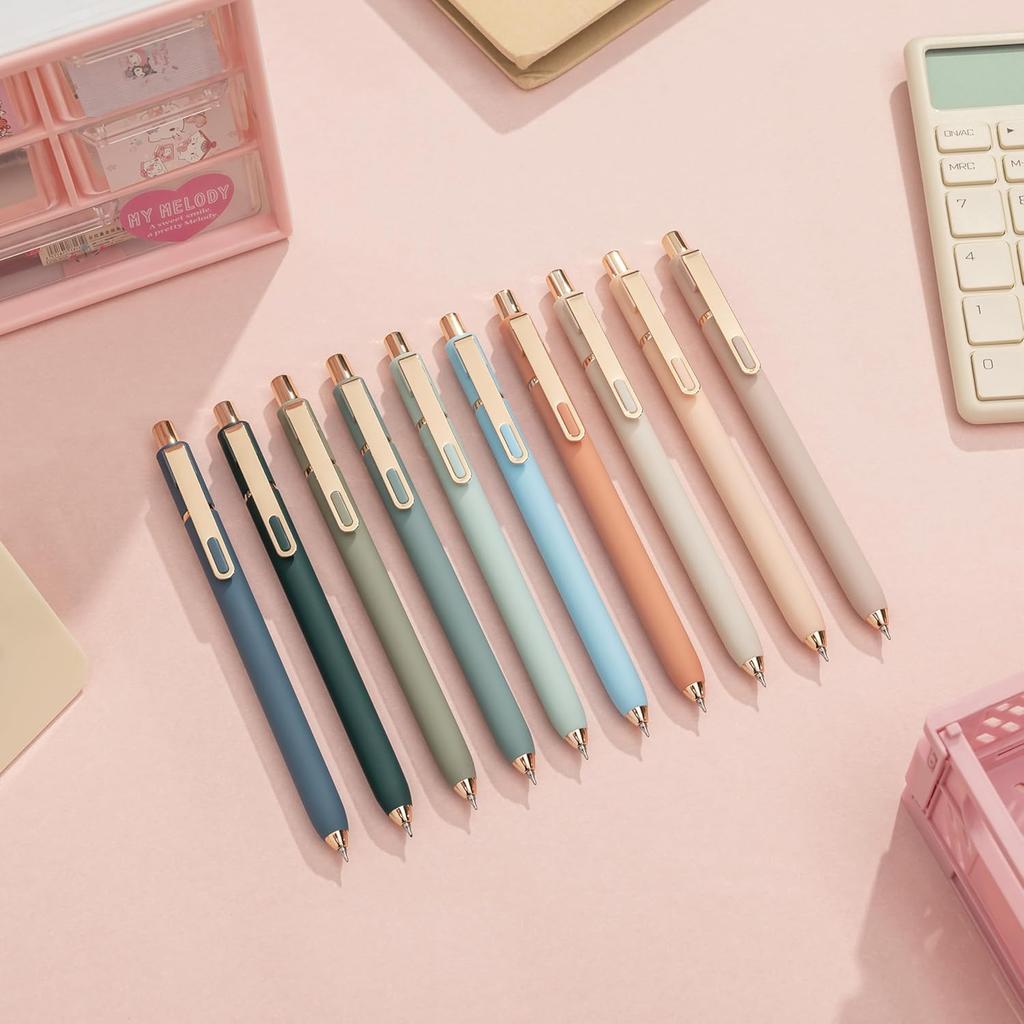 Linbsunne Gel Pens Black Ink Pens for Office 0.5mm Fine Point Pen Smooth Writing Retractable (Metal Gold Clip-10 Pcs)