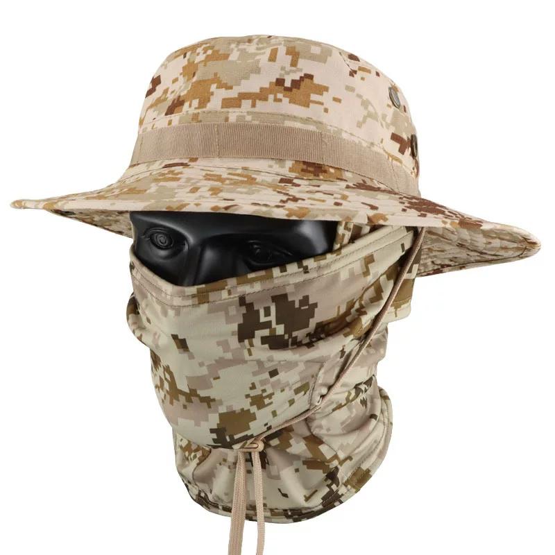 Camouflage Tactical Benny Hat Set Multifunctional Outdoor Fishing Bucket Hat Sun Protection Shade Breathable Round Edge Hat Men