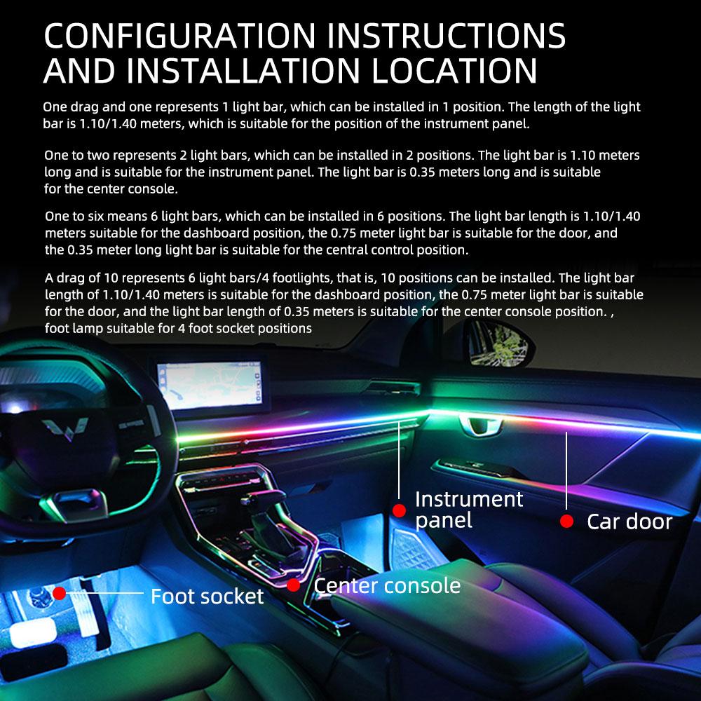 4in1 Led Car Ambient Lights RGB 213 Color Acrylic Strips Symphony Streamer Interior Rainbow Atmosphere Lamp Kit Dashboard Light