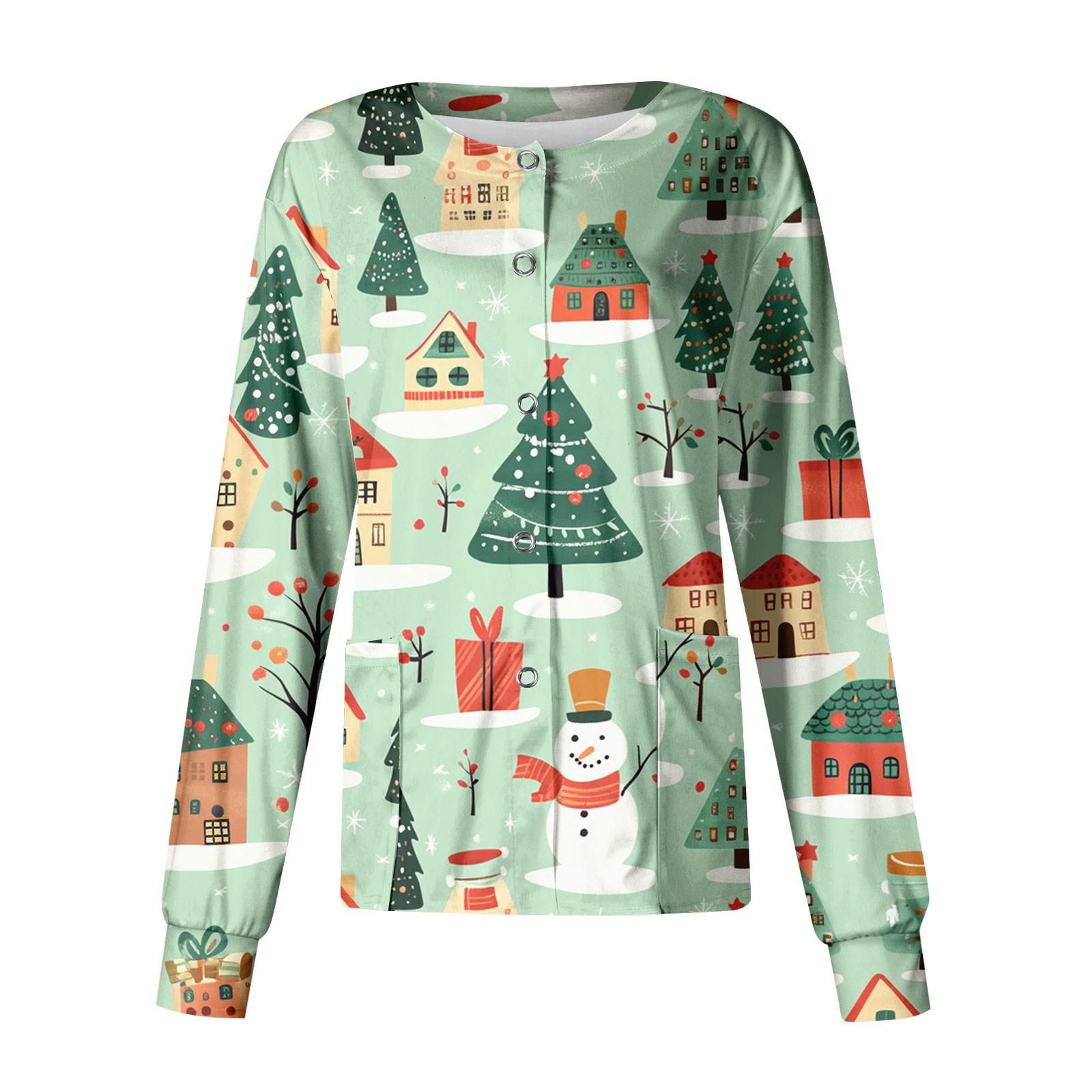 Женский повседневный однобортный топ с длинным рукавом и рождественским принтом Dry-nurse — фото 8