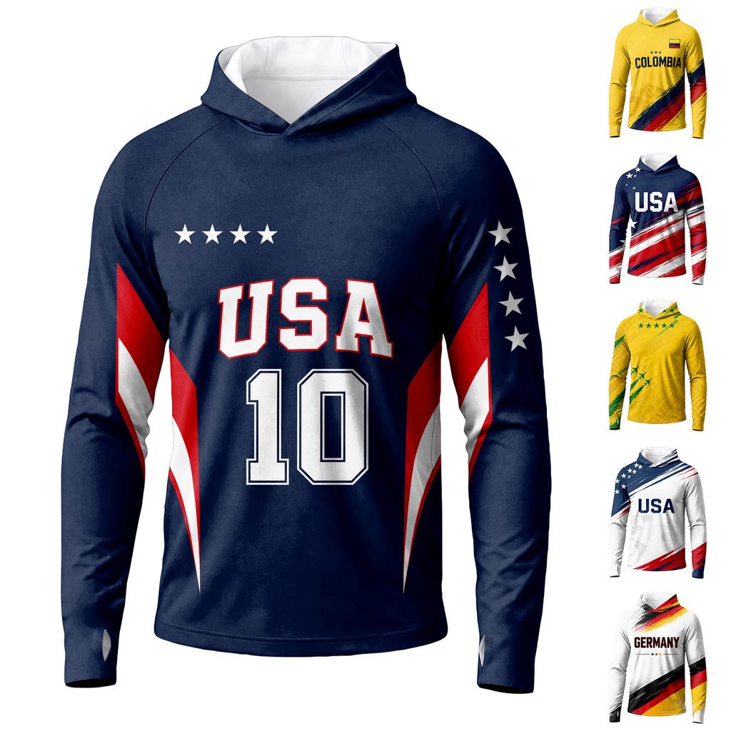 Men's Long Sleeve Soccer Print Quick Dry T-Shirt with Sun for Summer