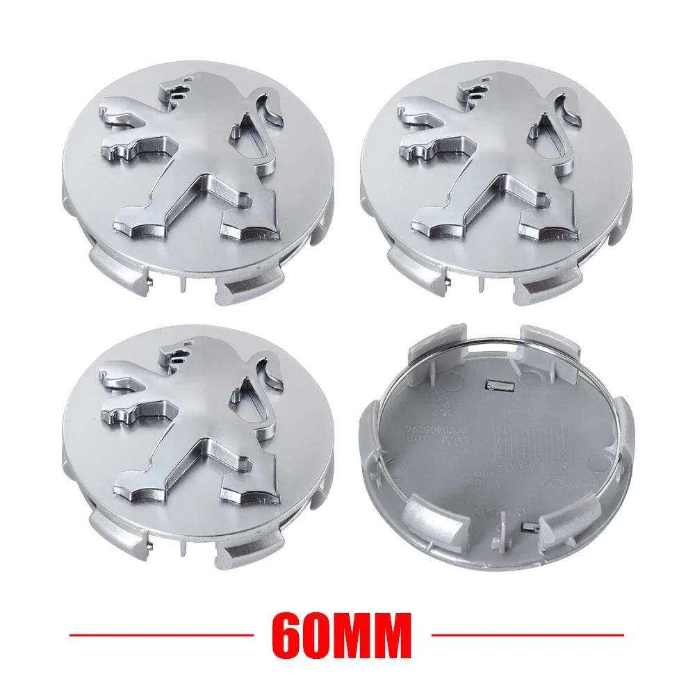 For Peugeot 208 3008 107 308 2008 207 508 607 301 106 406 407 60mm Car Wheel Hub Caps Auto Emblem Tire Center Cover Badge Decor