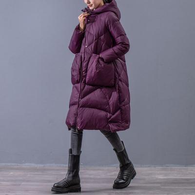 Thickened White Duck Down Winter Coat for Women Vintage Mid-Length Plus Size Warm Clothes