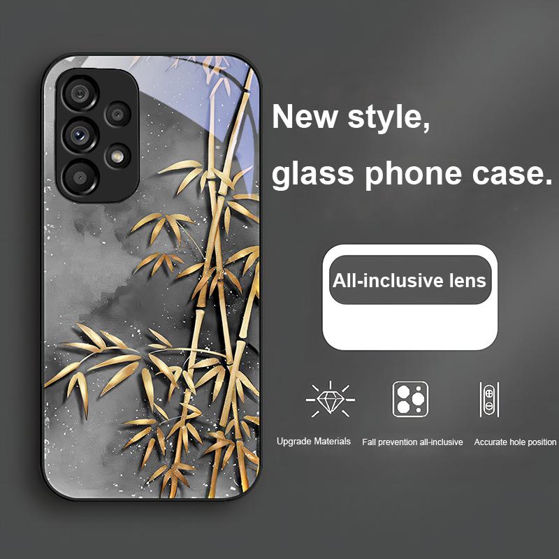 Golden Bamboo Black For Samsung Galaxy S23 U Ltra 24 Plus S20 21 FE S25 Ultra A70 A72 73 51 52 53 Tempered Glass Phone Case