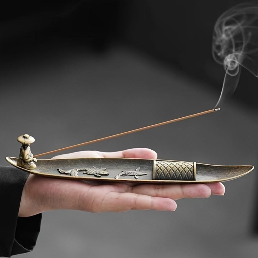 Traditional Boat-Shaped Metal Incense Burner with Rowing Figurine for Festive Occasions