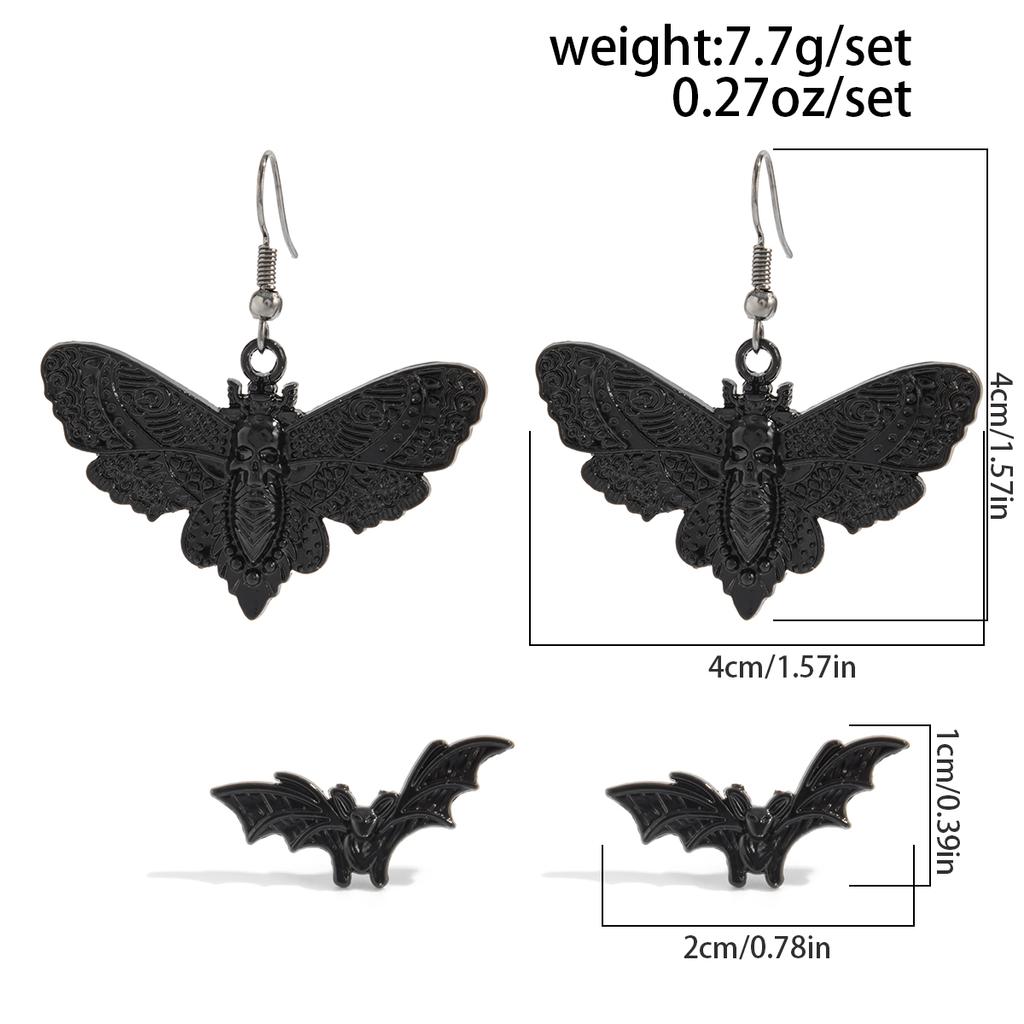 Brincos de Tarraxa Salircon Gótico Mariposa Borboleta Caveira Femininos Vintage Cor Prata Morcego Piercing Brinco Joias Presentes para Festa de Halloween