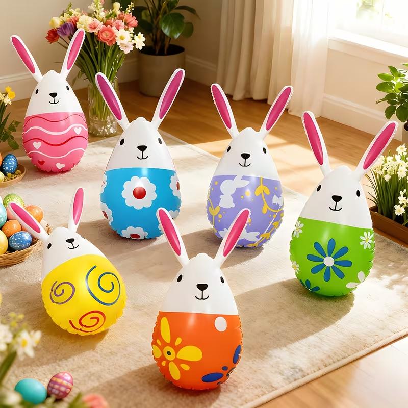 3/6Pcs Easter Inflatable Rabbit Eggs Balloon Kids Favors Toy Easter Party Home Indoor Outdoor Decoration Egg Hunt Ornaments