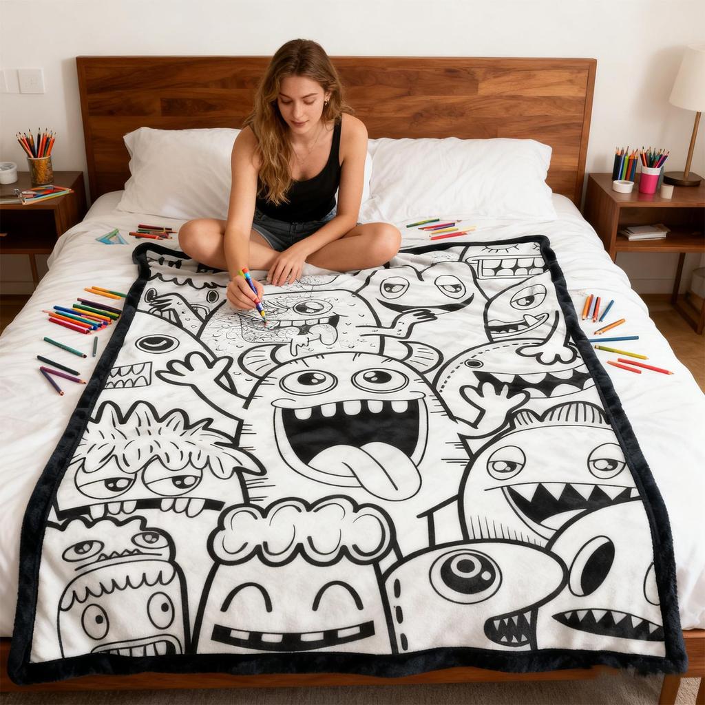 Coloring Blankets For Adults 59 X 50 Inch Soft Throw Quilt Washable DIY Blanket For Girls Teen Women Bed Winter Couch Birthday