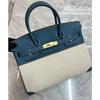 New Cowhide Canvas Platinum Bag Leather Casual Splicing Contrasting Bag Large Capacity Portable Shoulder Messenger Bag