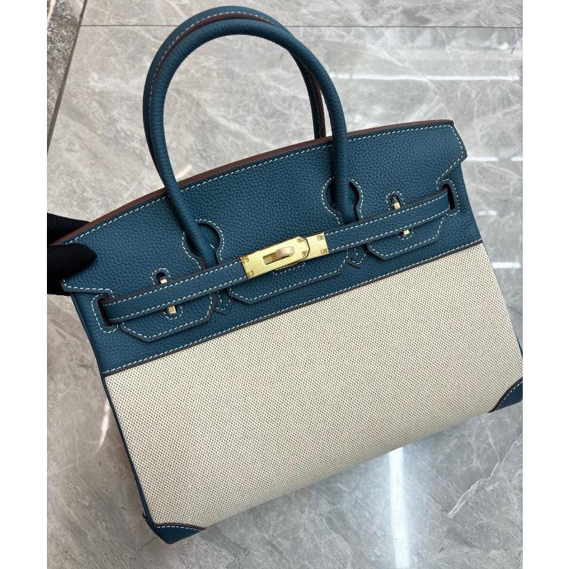 New Cowhide Canvas Platinum Bag Leather Casual Splicing Contrasting Bag Large Capacity Portable Shoulder Messenger Bag