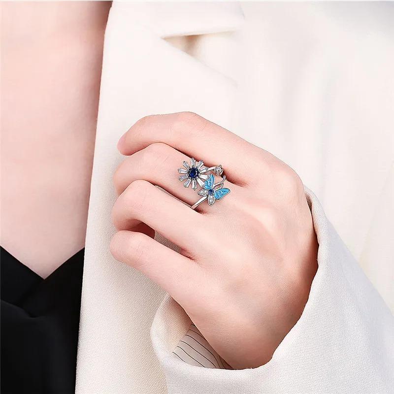 2024 Fashion Beads Anxiety Ring Fidget Spinner Rings Korea Crystal Butterfly Flower Star Moon Ring Anti Stress Jewelry Gift