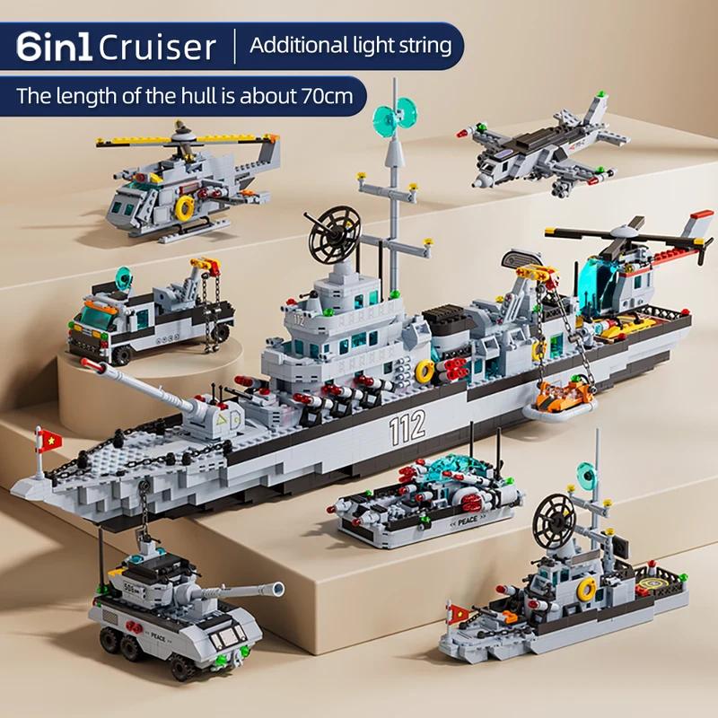 Large size 1560PCS Navy war ship Army ship model warship 6 in 1 multi-shape Building Blocks Construction Set for Boys Bricks Toy