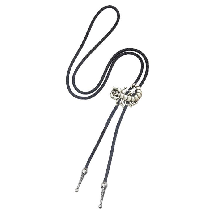 Men's Cowboy Bolo Tie Vintage Western Accessory Metal Scorpion Animal Pendant Adjustable Leather Cord Necktie Necklace