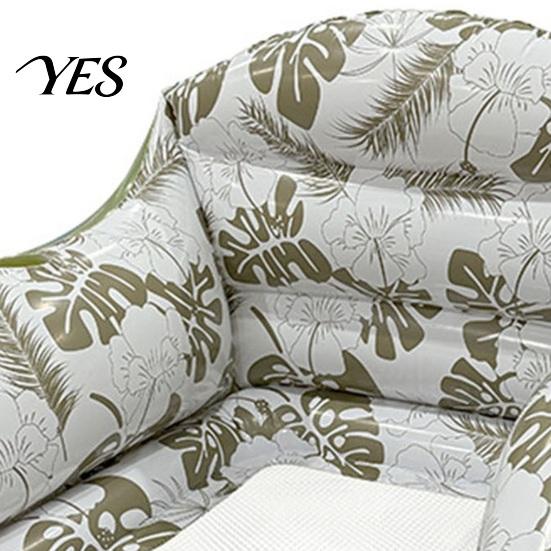 Inflatable Water Chair Pool Lounge with Cup Holder, Tropical Leaf Print Blow-up Float Holder Sofa for Adults, Swimming Party Beach Lake Essentials