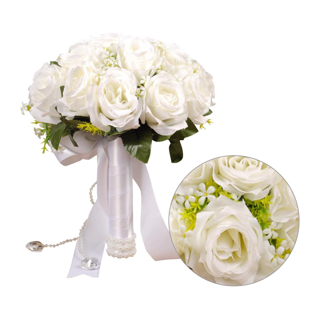 Wedding Satin Bouquet with Pearl Ribbon Bridal Hand Decoration Artificial Decorative Flowers for Engagement Celebration
