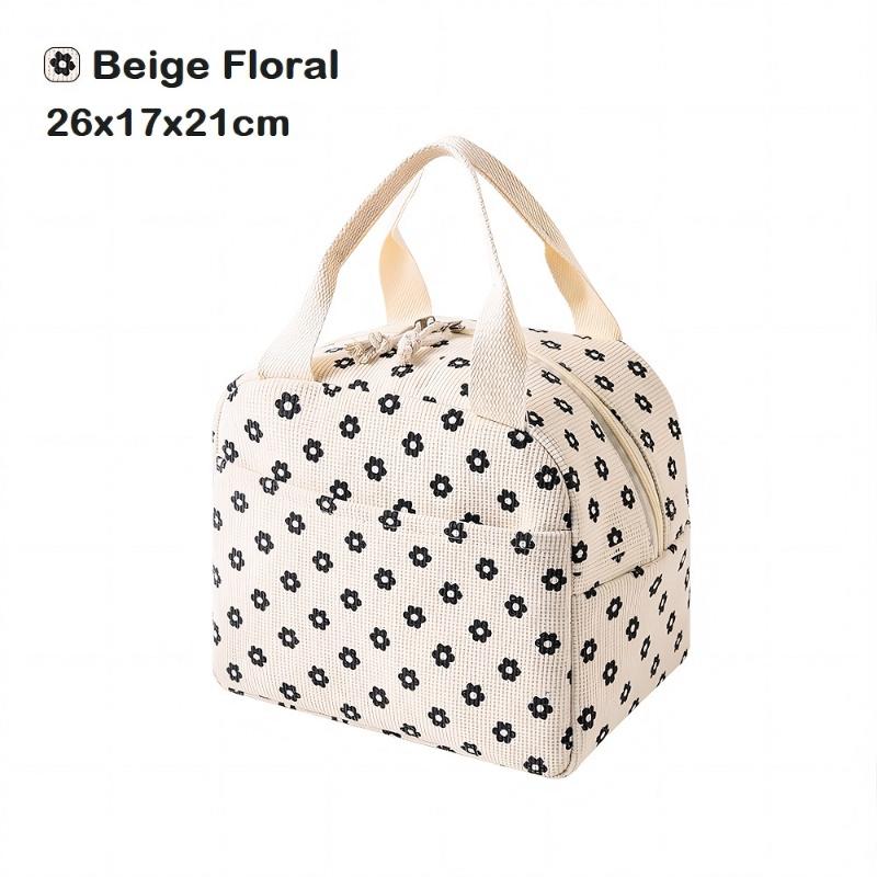 Insulated Lunch Bag Floral Plaid Vintage Corduroy Waterproof Reusable Food Container for Hiking Camping Picnic