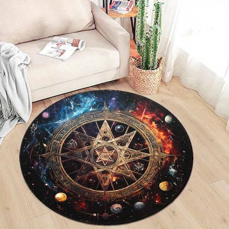 Round Star Swirl Printed Area Rug - Crystal Velvet Polyester Chair Mat for Bedroom, Living Room, Non-Slip Home Decor Rug