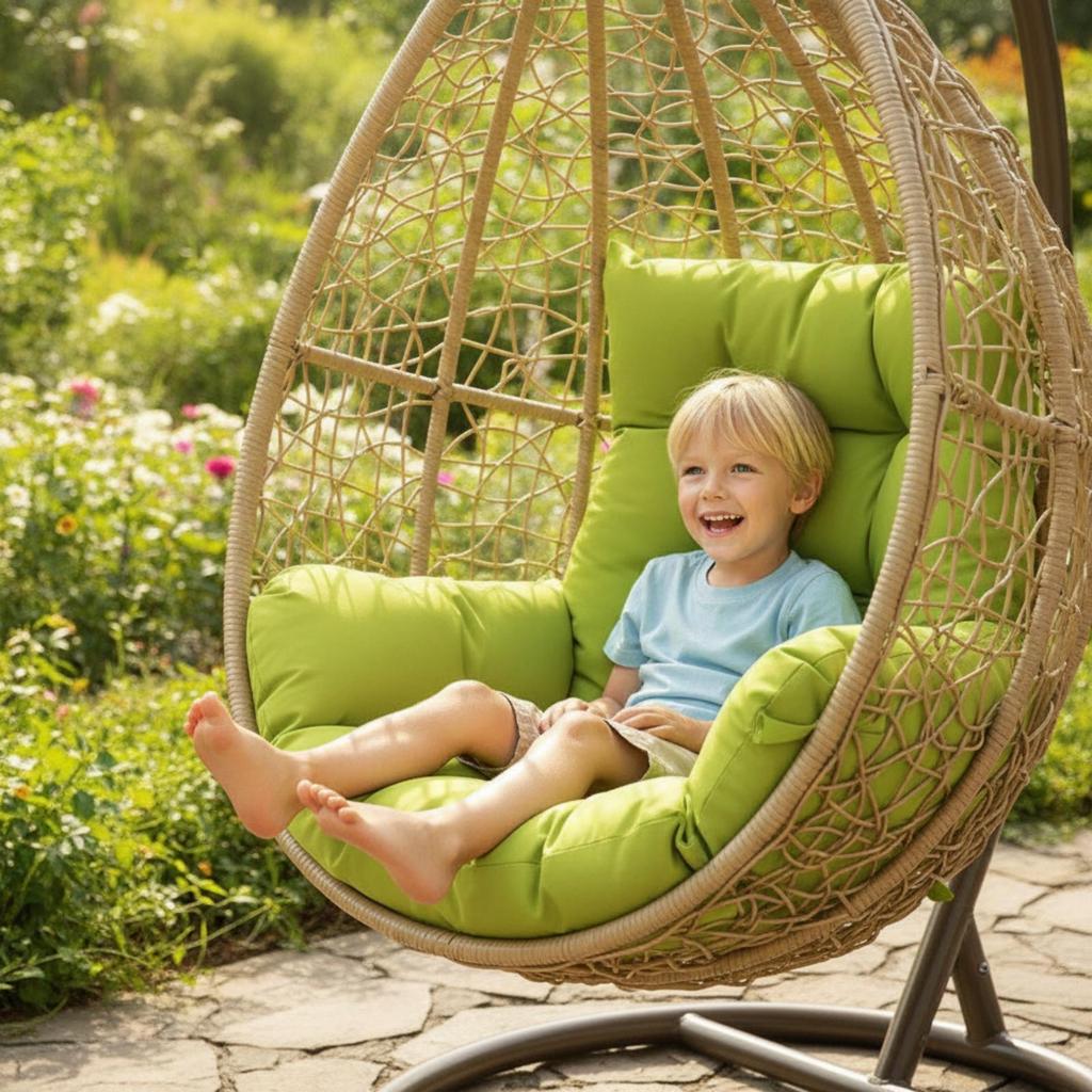 Hanging Oval Chair Cushion Tufted Egg Padded for Balcony, Sunroom, Reading