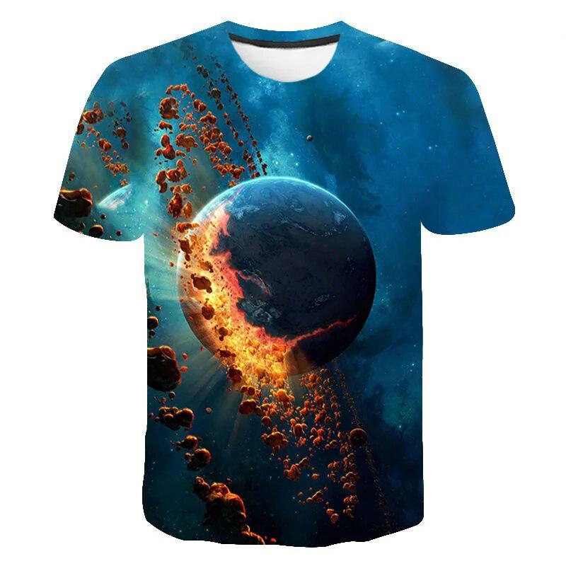 Galaxy 3D T-shirt for Boys, Summer Short Sleeve Casual Fashion Kids' Clothing, Crew Neck Top