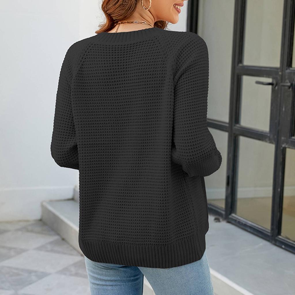 Damen Herbst Knopf einfarbig Langarm Strickjacke Damen Strickpullover