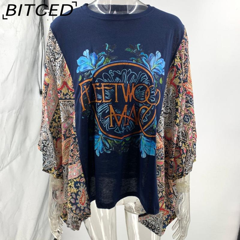 BITCED Women's Printed O-Neck Loose-Fit Casual Top