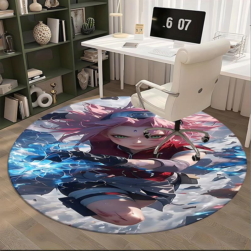 Naruto Sakura Round Chair Mat - Anime Inspired Home Decor Rug for Office, Living Room, Bedroom, Gift Idea0423b