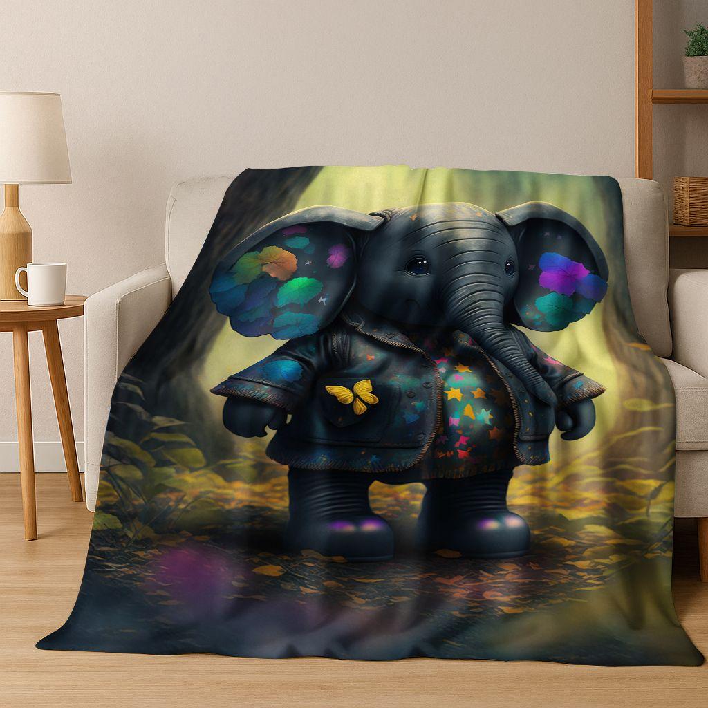 26 Style Wisdom Elephant Cartoon Flannel Blanket,Cozy Soft Throw Blanket for Home Bedroom Bed Sofa Picnic Office Cover Gift Kids