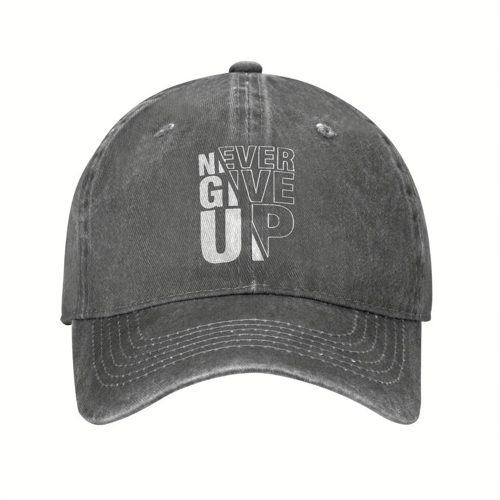 Gib Niemals Auf Motivations Baseballkappe für Unisex - Leichte Atmungsaktive Denim-Optik Verstellbare Snapback Mütze mit Cartoon-Buchstaben