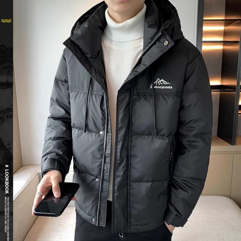 Hooded Down Jacket Men's Winter 2025 New High-end Fashion Casual Stitching Short White Duck Down Men's Cotton Jacket