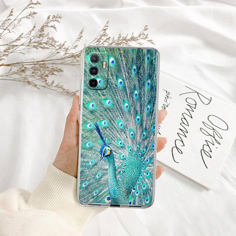 IK53 Peacock feather Transparent Phone Case for Samsung Galaxy A04 A04S A14 A23 A34 A54 M23 M33 M52 M53