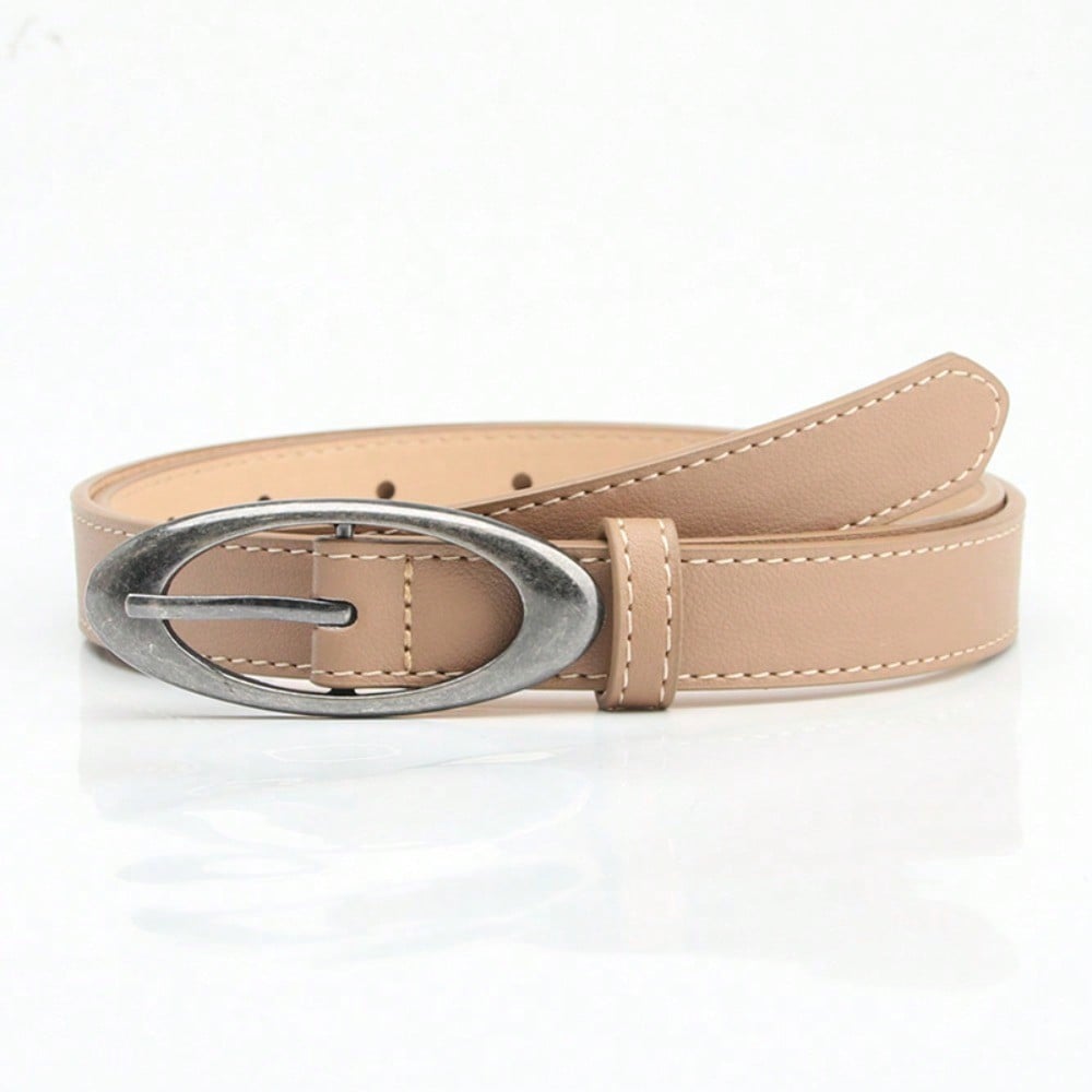 Oval Ancient Silver Alloy Buckle Belt for Women's Fashionable Personality Casual Versatile Jeans Decorative Belt
