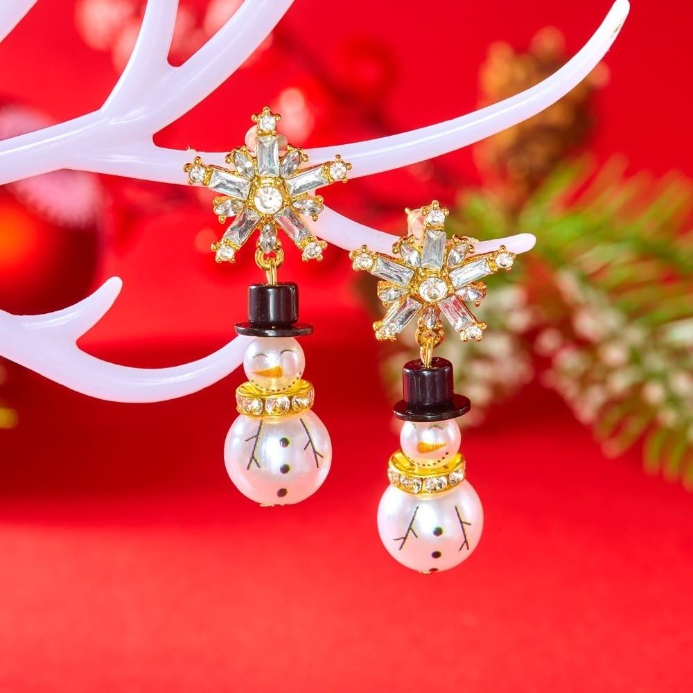 Rhinestone Snowman Earrings Snowflake Xmas Dangle Earrings Exquisite Christmas Earrings  Holiday