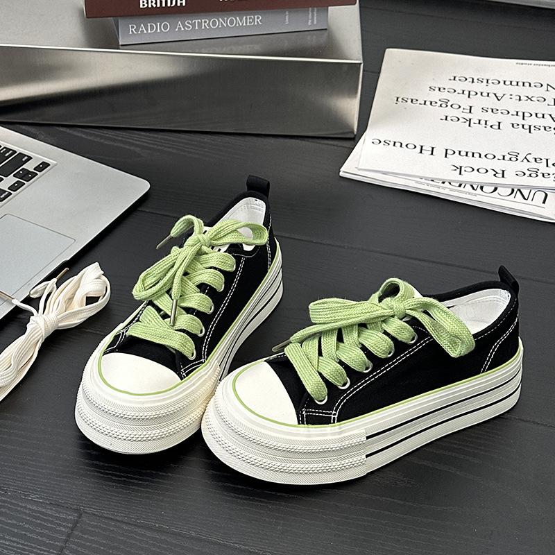 6 Blue and White Porcelain Summer Breathable Low-top Canvas Shoes, New Female Students Thick-soled Breathable Casual Board Shoes