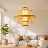 Woven Rattan Pendant Lamp Hand Knitted Ceiling Light Rural Handmade Wicker Chandelier  Bedroom