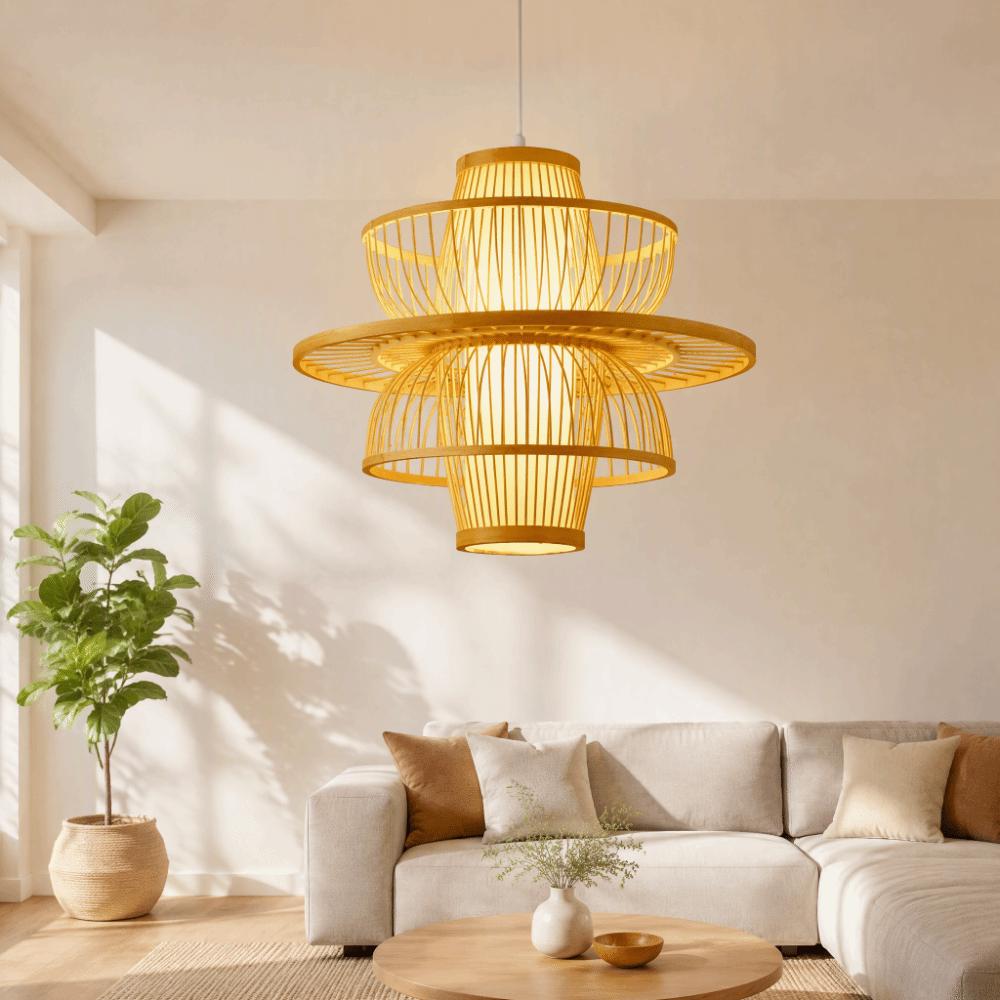 Woven Rattan Pendant Lamp Hand Knitted Ceiling Light Rural Handmade Wicker Chandelier Bedroom