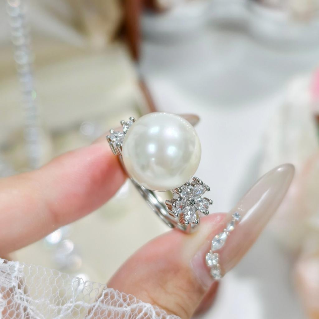 Luxury Natural Freshwater Pearl Bridal Jewelry Sets For Women Fashion Shiny Snowflake Zircon Earrings Necklace Ring Jewelry Gift