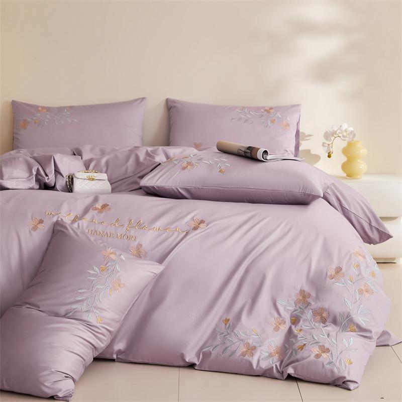Sleep Grid 100% Cotton Embroidered Four Piece Set - Fur Flower Series