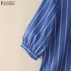 ZANZEA Women Casual Stand Collar Loose 3/4 Sleeve Stripe Blouse