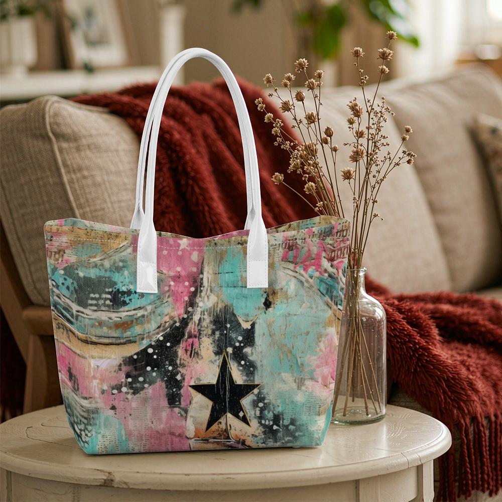 Abstract Art Star Pattern Tote Bag Fashion Casual Daily Use Lightweight Shoulder Bag for Women Shopping Travel