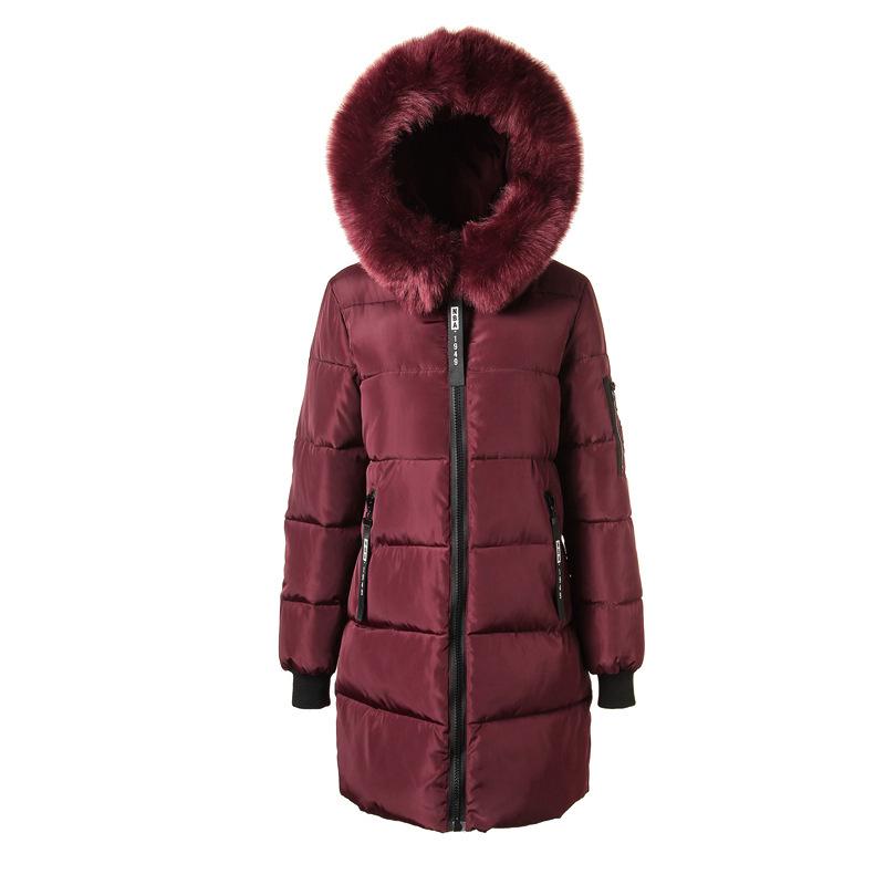 Women's Mid-Length 2024 Winter Cotton Coat with Large Fur Collar - European, American, and Korean Style, Plus Size, Thickened.