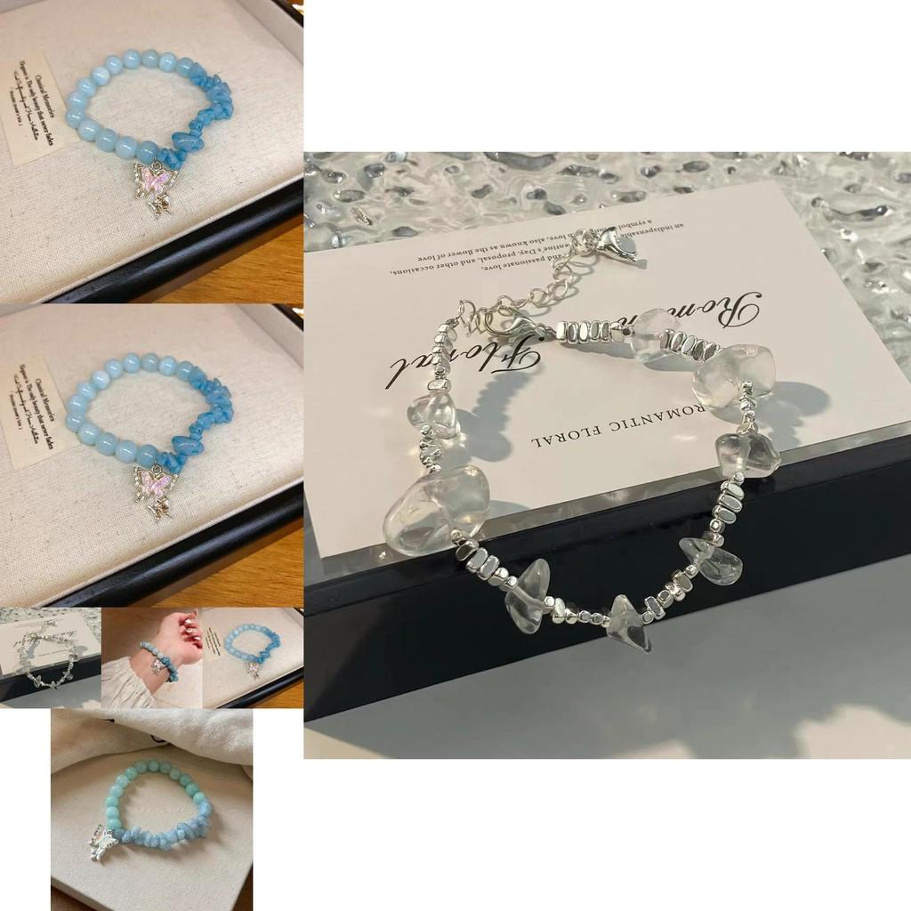 Sweet And Fresh Blue Butterfly Bracelet For Women Delicate Beaded Wrist Accessory