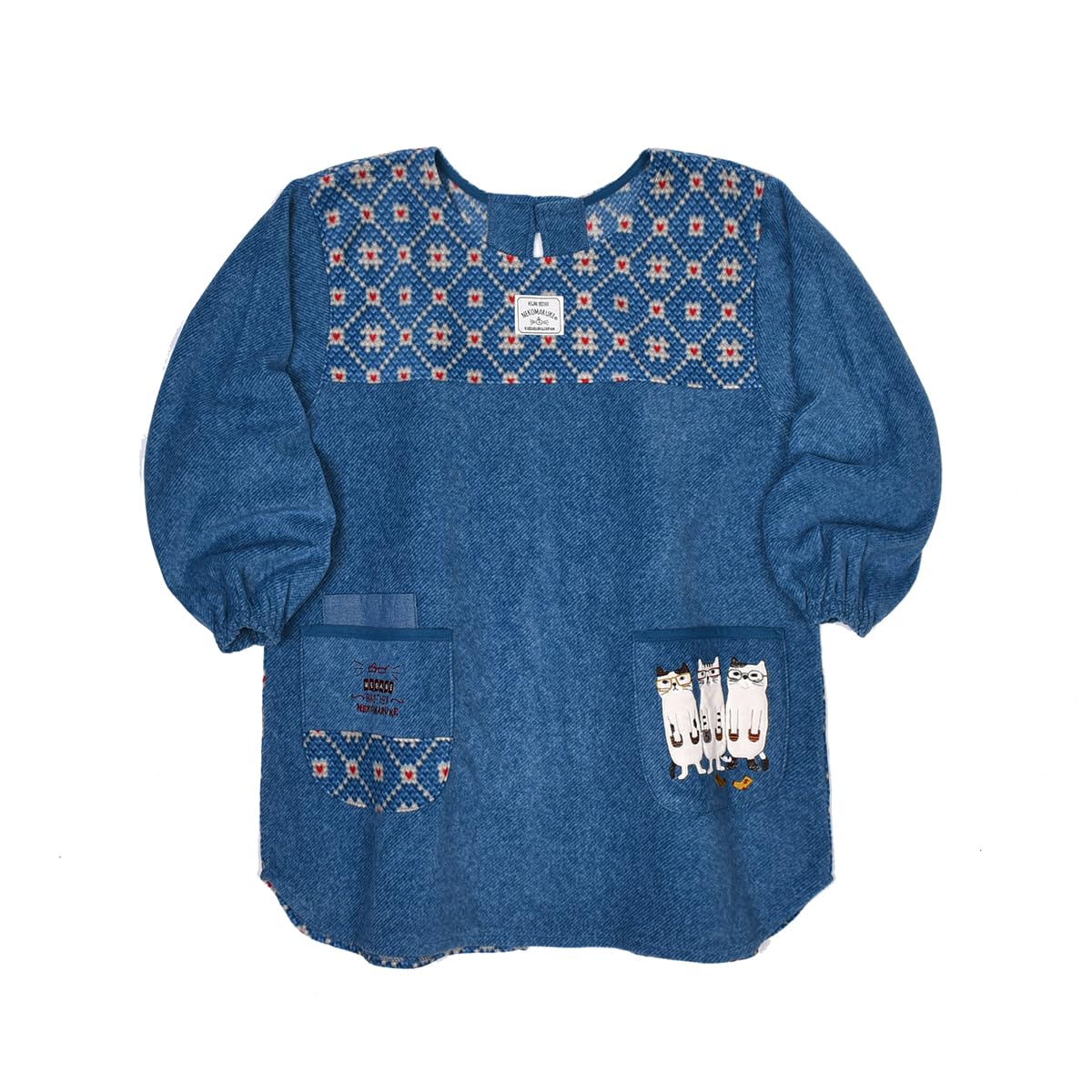 

Kusguru Japan Флисовая блузка на пуговицах и с лентой, открытый круглый подол каппо, каппо, в форме кошки, женская, синяя, M-L синий