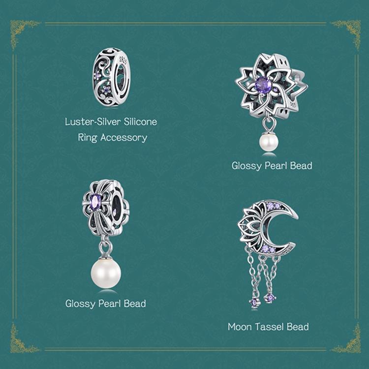 Bamoer 925 Sterling Sølv Vintage Tekstur Lilla Zirkonium Anheng passer Kvinner DIY Armbånd & Armring Perle Glansfulle Perle Charms