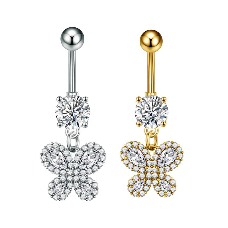 Heart Flower Long Pendant Belly Button Ring For Women Girls Body Piercing Belly Ring Stainless Steel Belly Button Ring