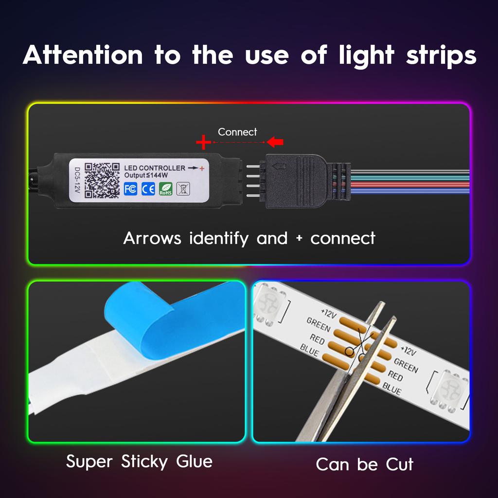 40M 5V USB RGB Led Strip TV Backlight, Music Sync APP Color Changing, Cuttcable LED Lights for Room Home Party Bedroom Decor